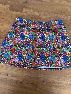 Multicolor Floral A-Line Skirt with shorts - Vibrant Flower Print - Large